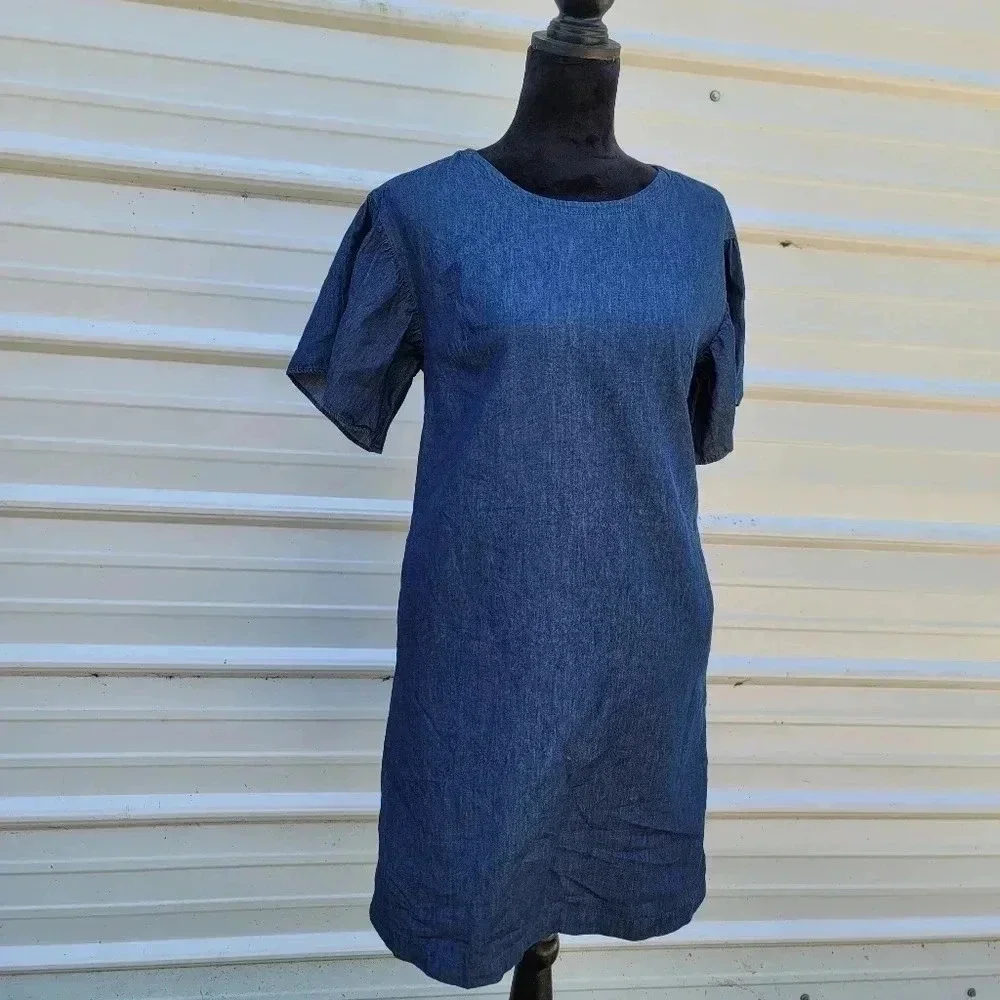 NWT $56 Westport Women's Sz XS Denim Soft Shift Breathable Boat Neck Blue Dress